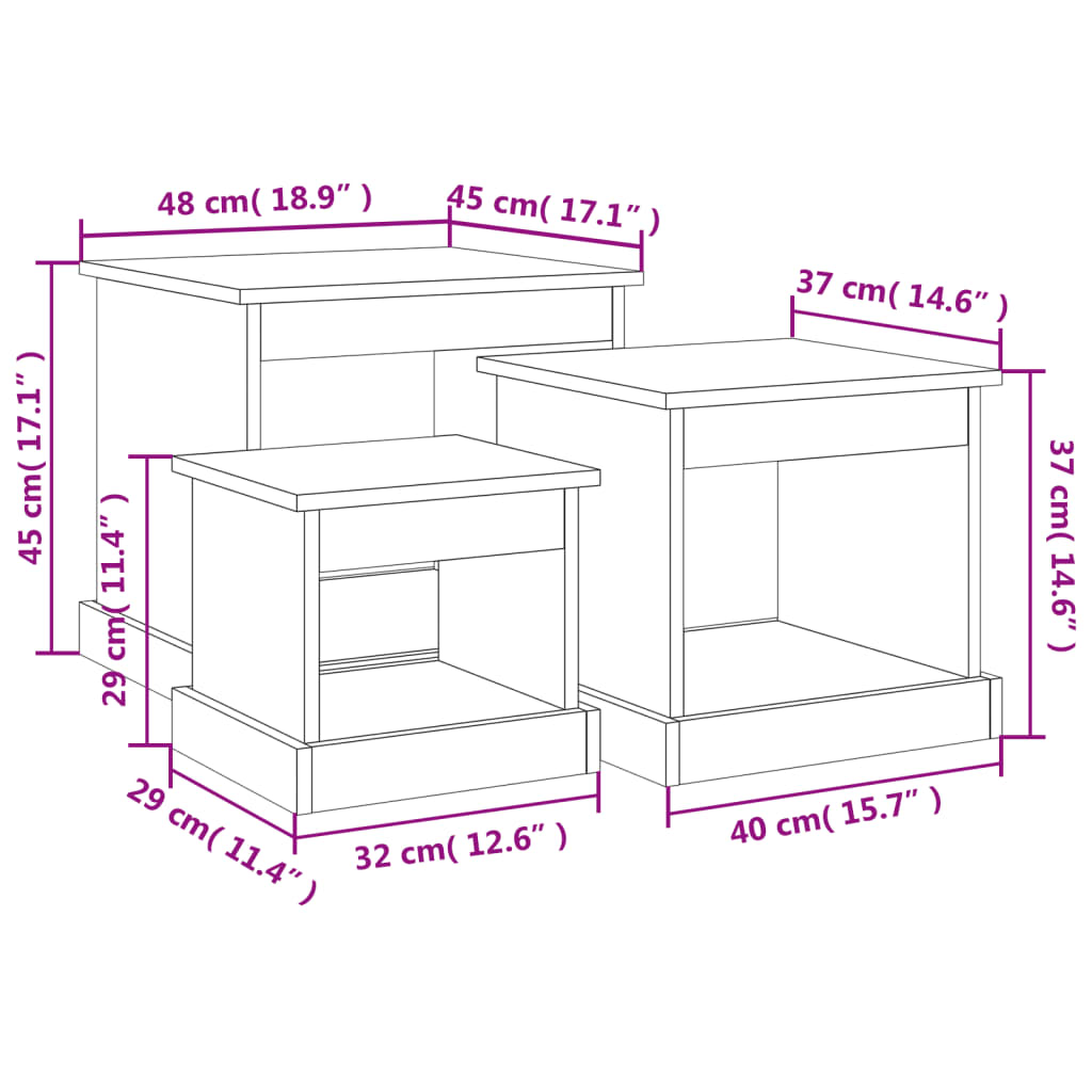 Tavolini Impilabili 3 pz Rovere Sonoma in Legno Multistrato - homemem39