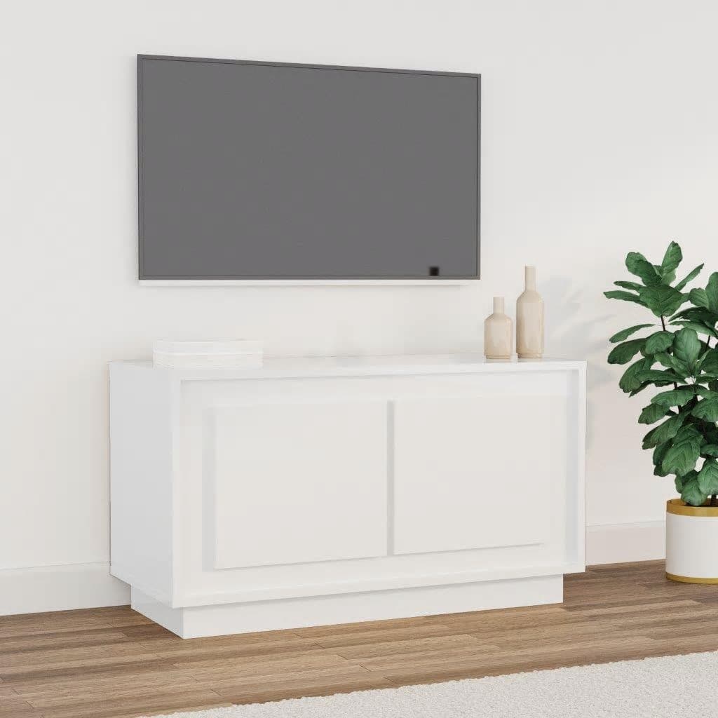 Mobile Porta TV Bianco Lucido 80x35x45 cm in Legno Multistrato - homemem39