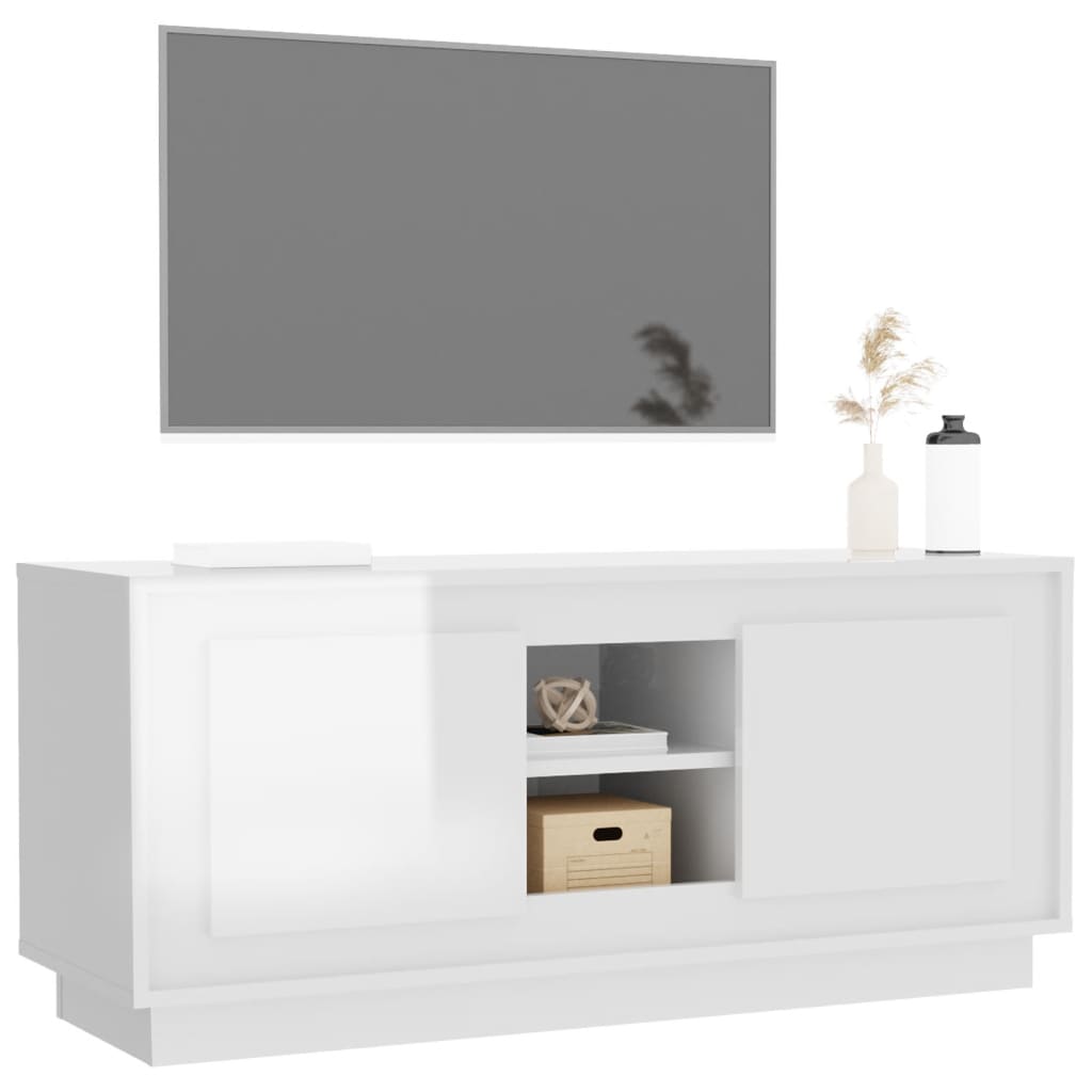 Mobile Porta TV Bianco Lucido 102x35x45 cm in Legno Multistrato - homemem39