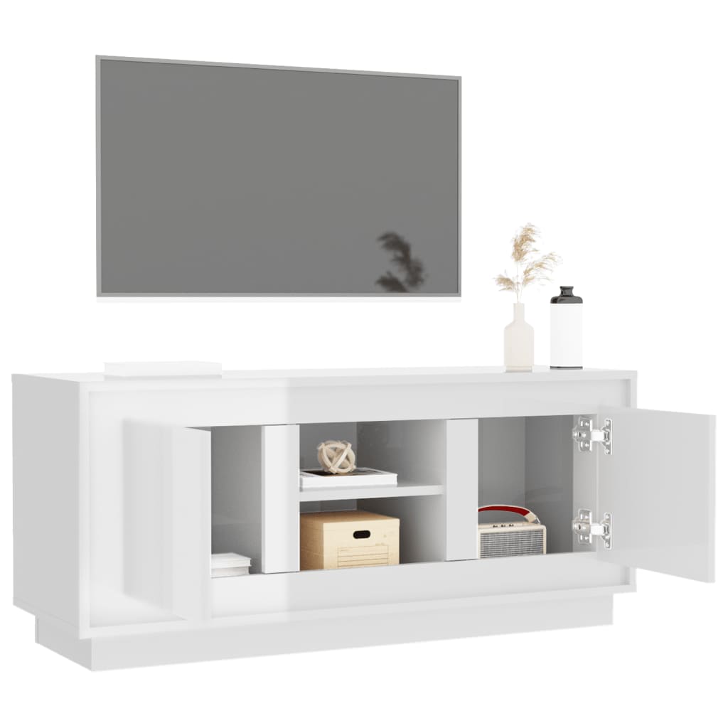 Mobile Porta TV Bianco Lucido 102x35x45 cm in Legno Multistrato - homemem39