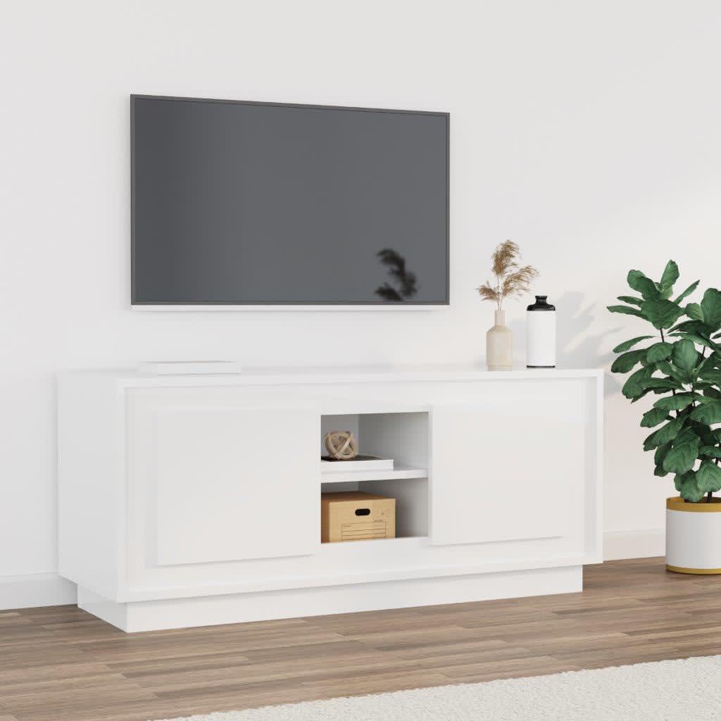 Mobile Porta TV Bianco Lucido 102x35x45 cm in Legno Multistrato - homemem39