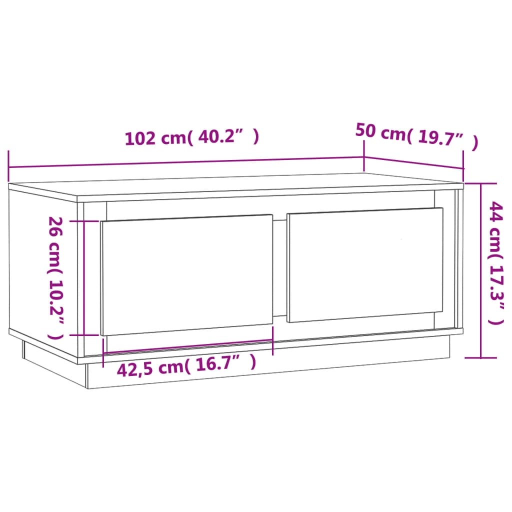 Tavolino da Salotto Nero 102x50x44 cm in Legno Multistrato - homemem39