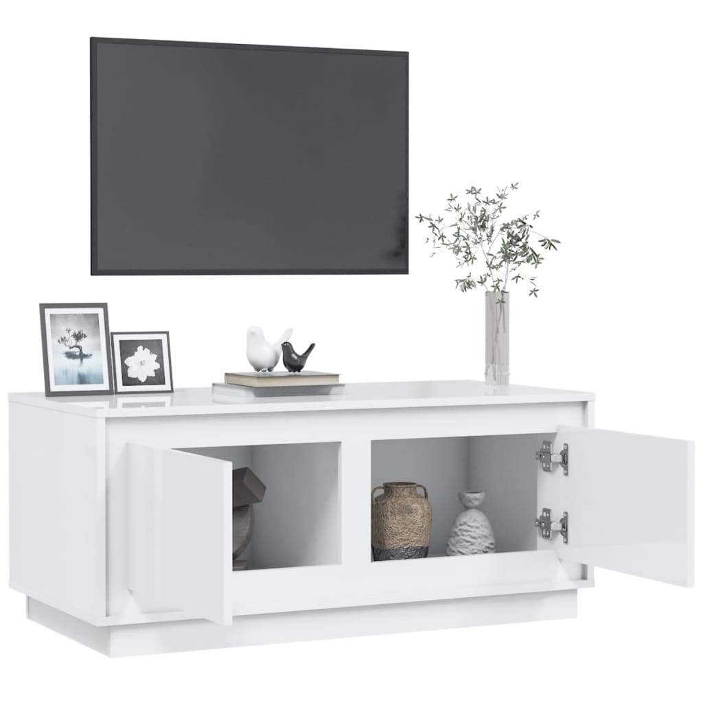 Tavolino da Salotto Bianco Lucido 102x50x44cm Legno Multistrato - homemem39