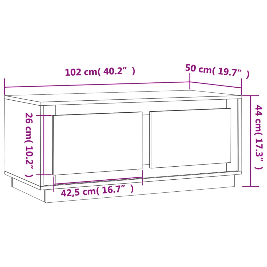 Tavolino da Salotto Bianco Lucido 102x50x44cm Legno Multistrato - homemem39