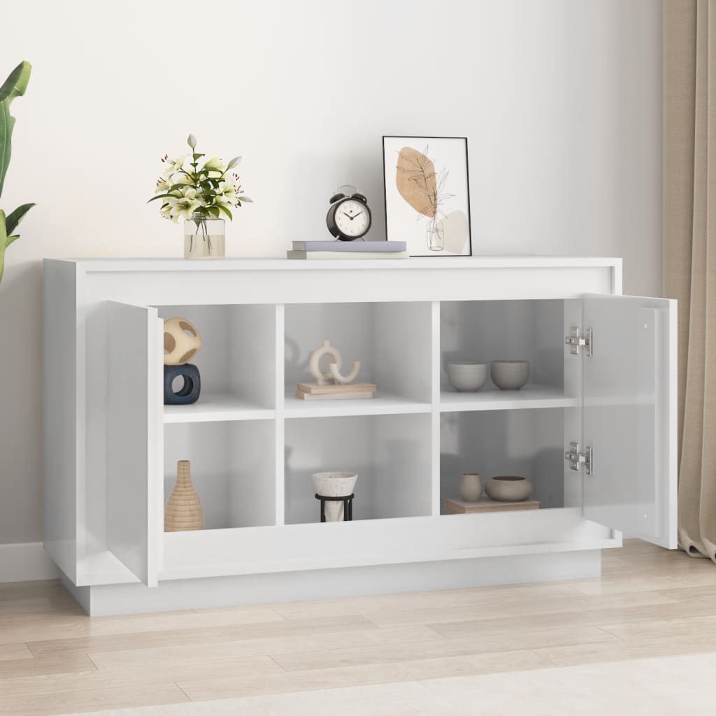 Credenza Bianco Lucido 102x35x60 cm in Legno Multistrato - homemem39