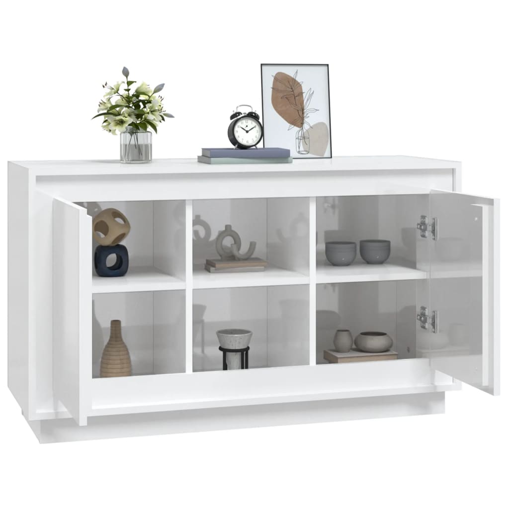 Credenza Bianco Lucido 102x35x60 cm in Legno Multistrato - homemem39