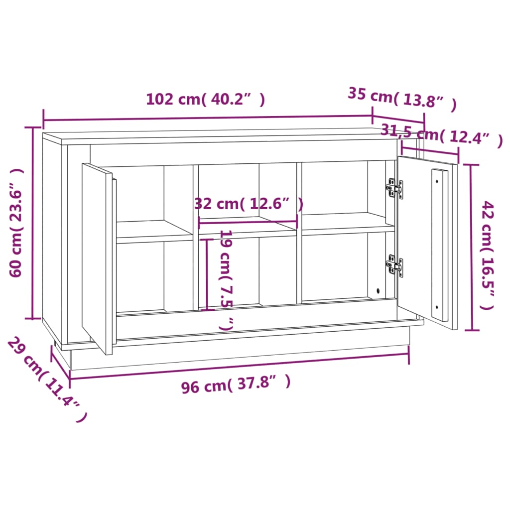 Credenza Bianco Lucido 102x35x60 cm in Legno Multistrato - homemem39