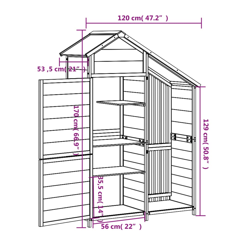 Rimessa da Giardino Marrone 120x53,5x170 cm Legno Massello Pino - homemem39