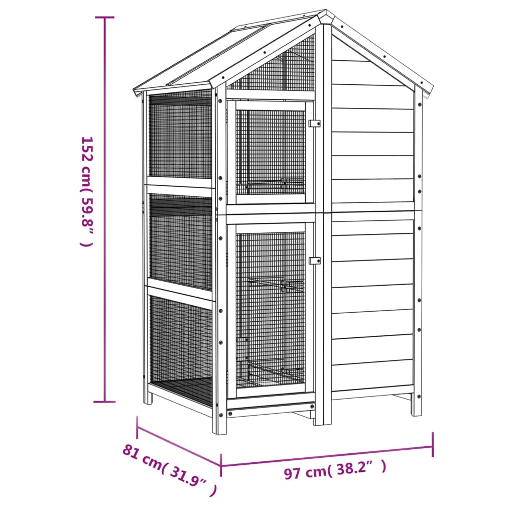 Casetta per Uccelli Grigia 97x81x152 cm Legno Massello di Pino - homemem39