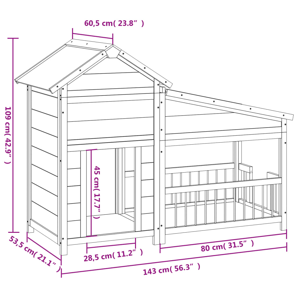 Cuccia per Cani Miele 143x60,5x109 cm in Legno Massello di Pino - homemem39