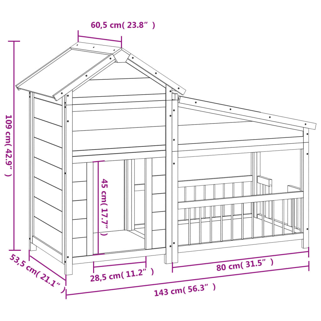 Cuccia per Cani Moka 143x60,5x109 cm in Legno Massello di Pino - homemem39