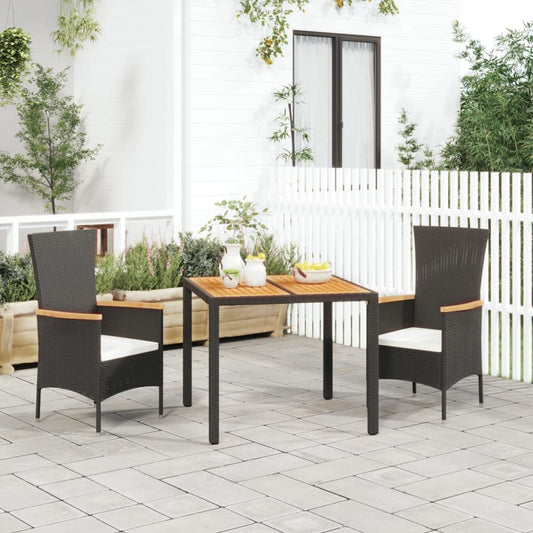 Set da Pranzo da Giardino 3 pz con Cuscini Nero in Polyrattan - homemem39