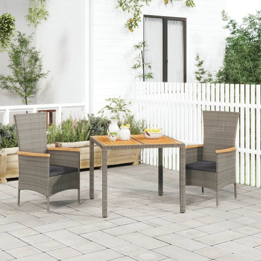 Set da Pranzo da Giardino 3 pz con Cuscini in Polyrattan Grigio - homemem39