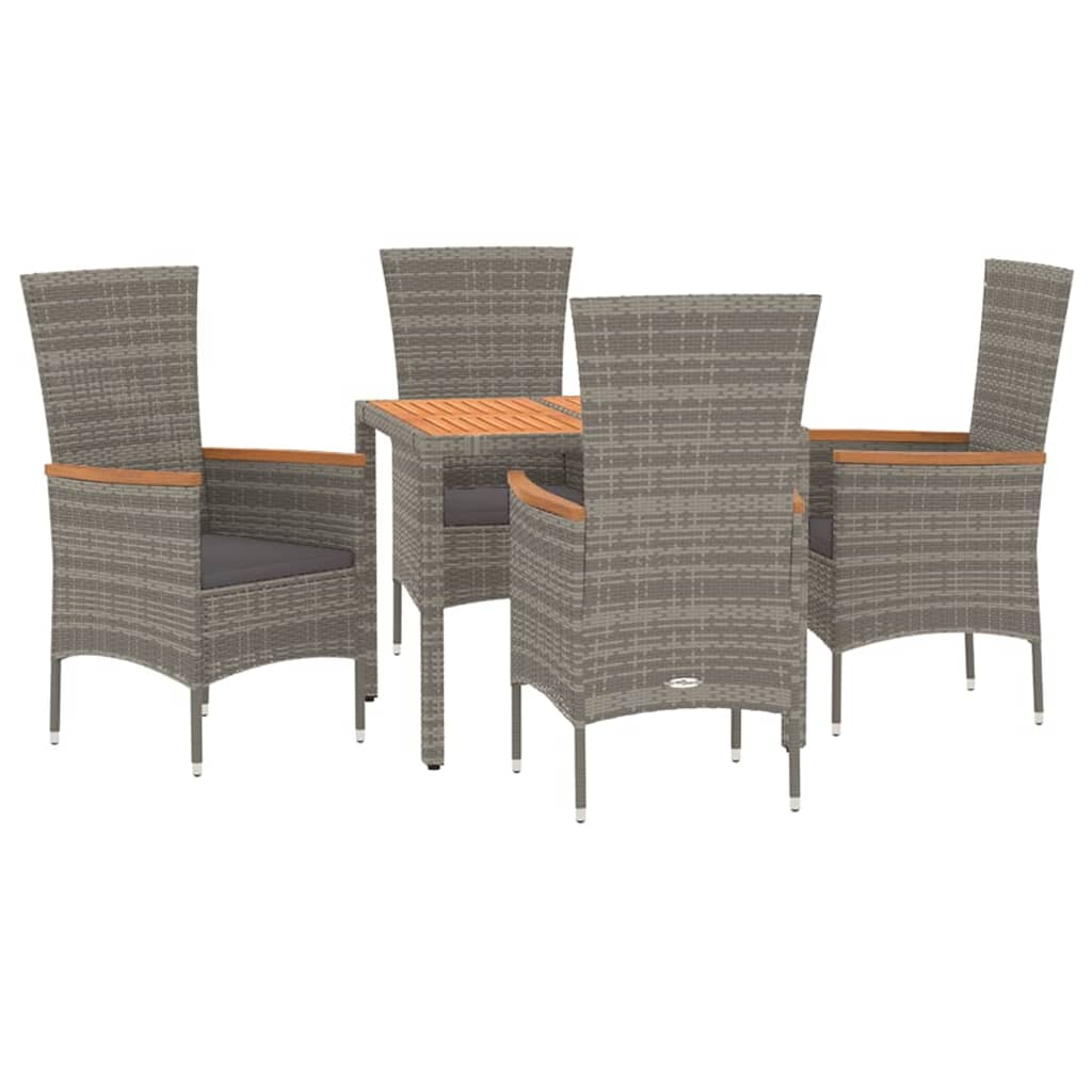 Set da Pranzo da Giardino 5 pz con Cuscini in Polyrattan Grigio - homemem39