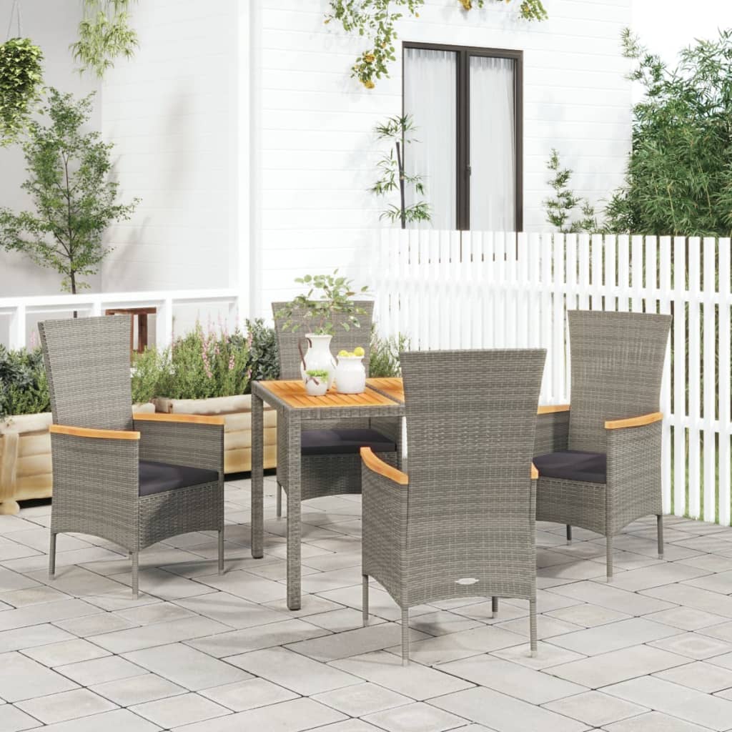 Set da Pranzo da Giardino 5 pz con Cuscini in Polyrattan Grigio - homemem39