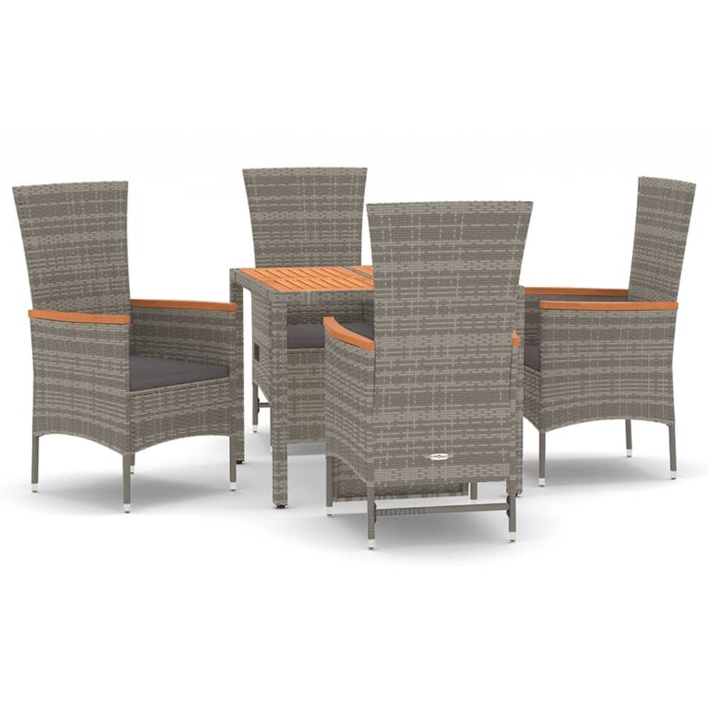 Set da Pranzo da Giardino 5 pz con Cuscini in Polyrattan Grigio - homemem39