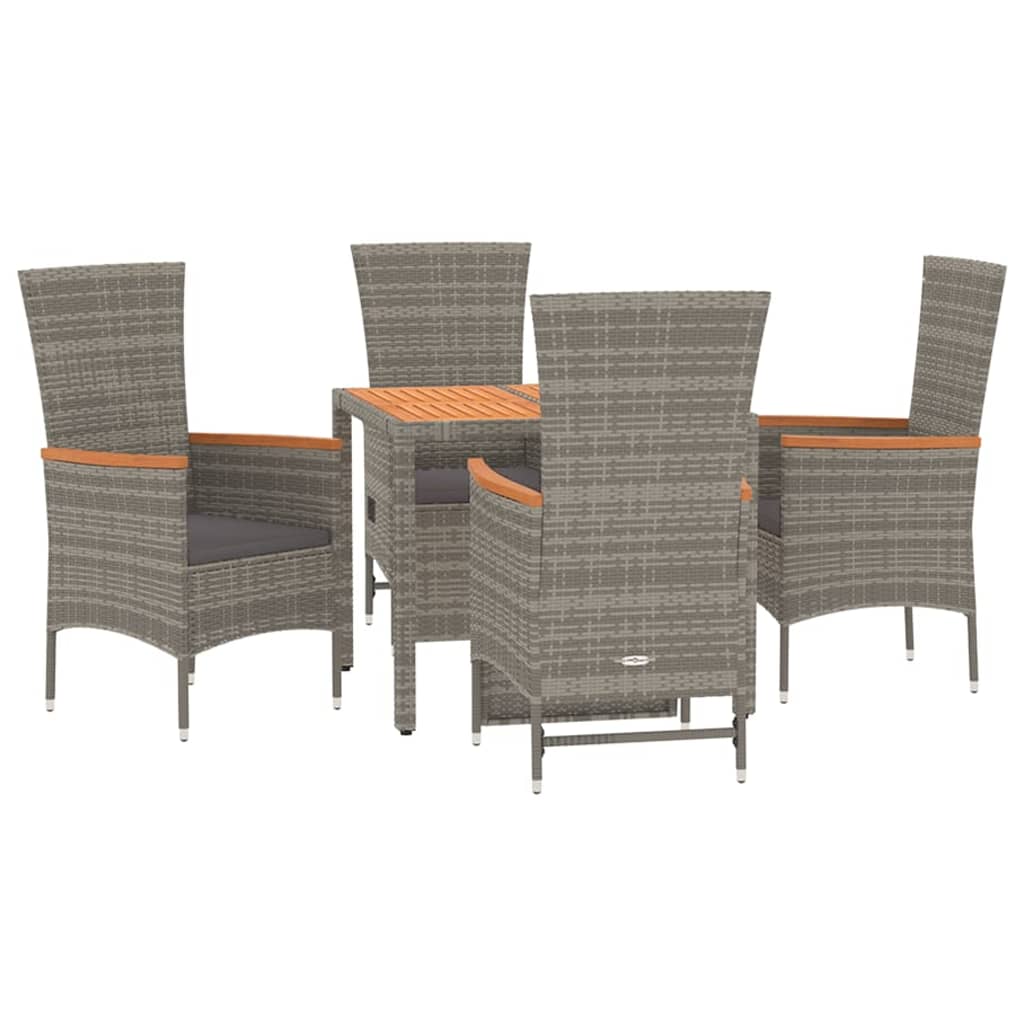 Set da Pranzo da Giardino 5 pz con Cuscini in Polyrattan Grigio - homemem39