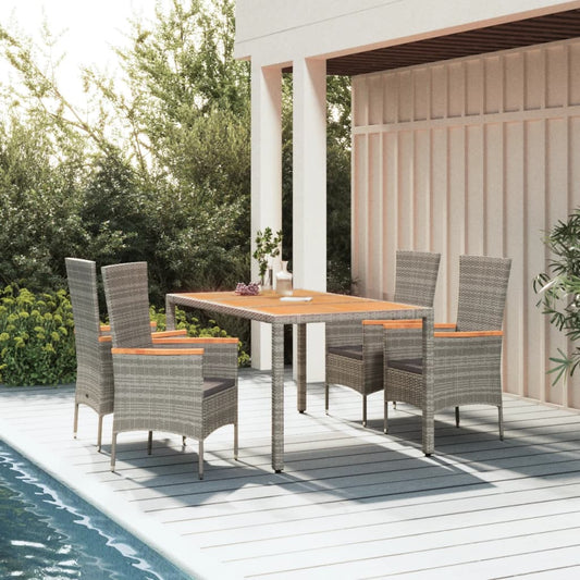 Set da Pranzo da Giardino 5 pz con Cuscini in Polyrattan Grigio - homemem39