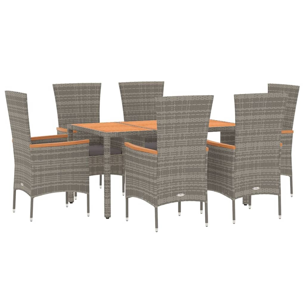 Set da Pranzo da Giardino 7 pz con Cuscini in Polyrattan Grigio - homemem39