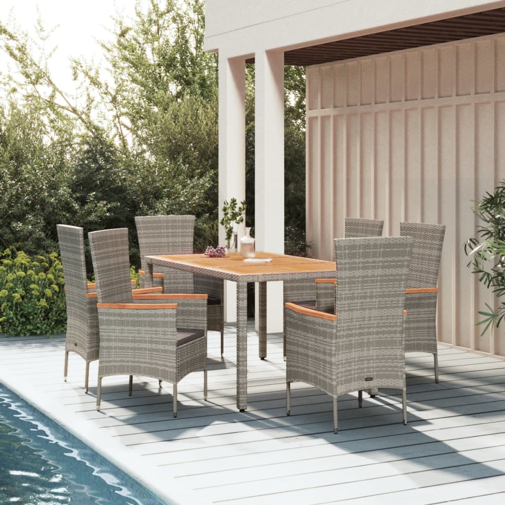 Set da Pranzo da Giardino 7 pz con Cuscini in Polyrattan Grigio - homemem39