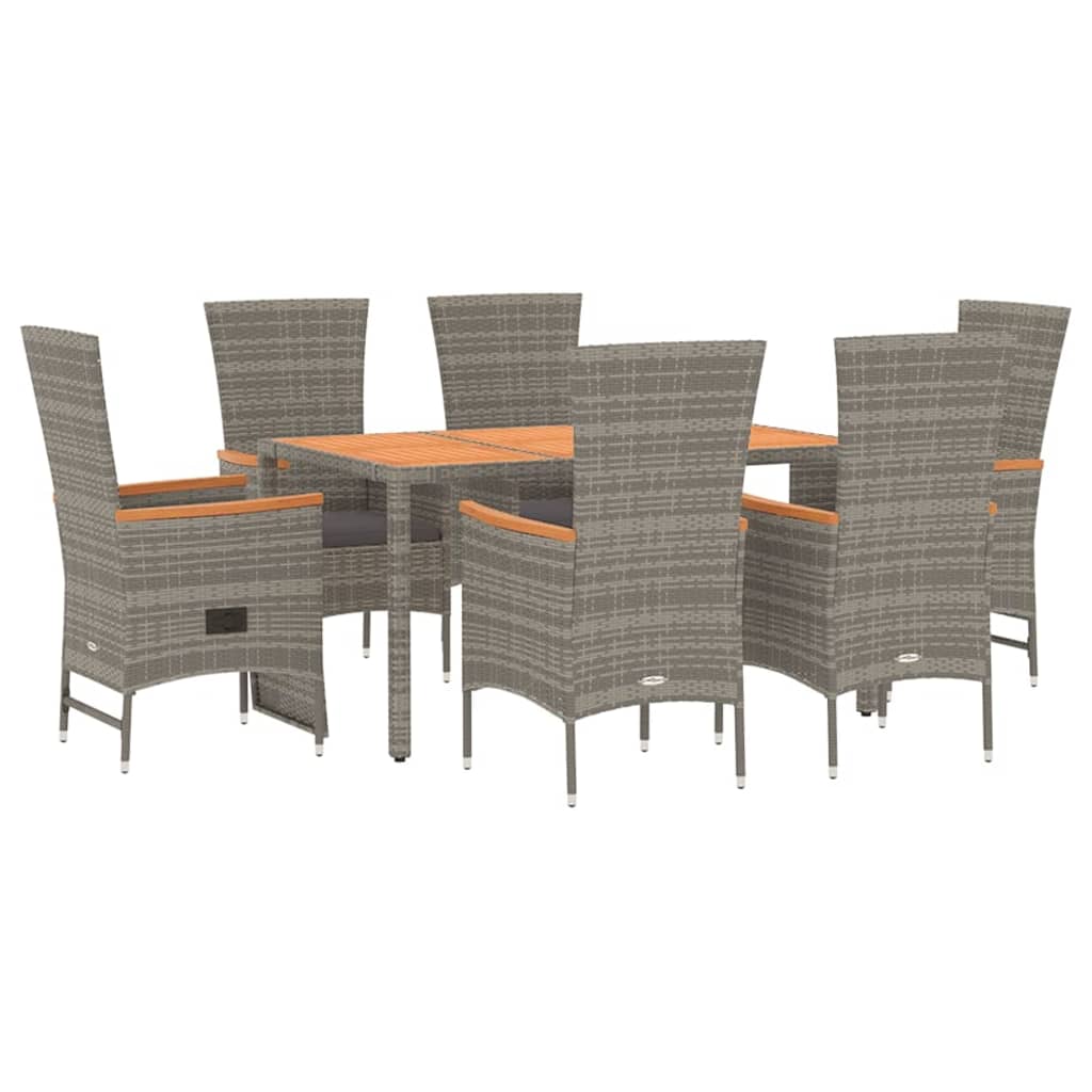 Set da Pranzo da Giardino 7 pz con Cuscini in Polyrattan Grigio - homemem39