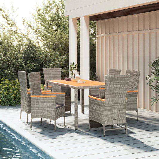 Set da Pranzo da Giardino 7 pz con Cuscini in Polyrattan Grigio - homemem39