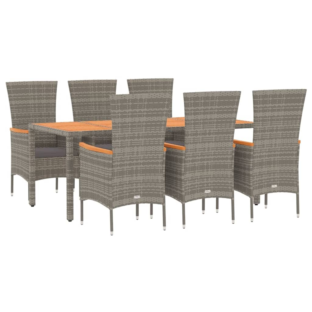 Set da Pranzo da Giardino 7 pz con Cuscini in Polyrattan Grigio - homemem39