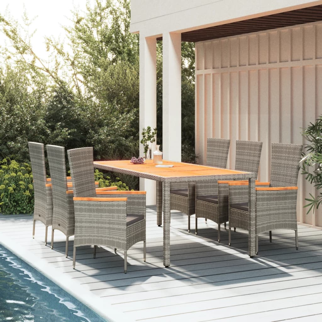 Set da Pranzo da Giardino 7 pz con Cuscini in Polyrattan Grigio - homemem39