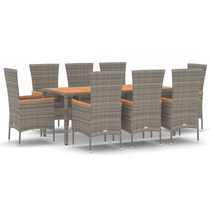 Set da Pranzo da Giardino 9 pz con Cuscini in Polyrattan Grigio - homemem39