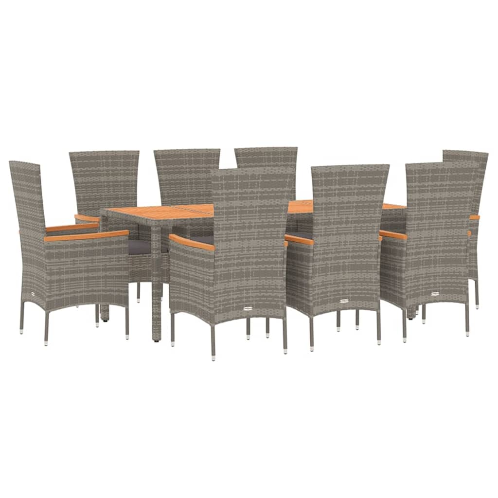 Set da Pranzo da Giardino 9 pz con Cuscini in Polyrattan Grigio - homemem39