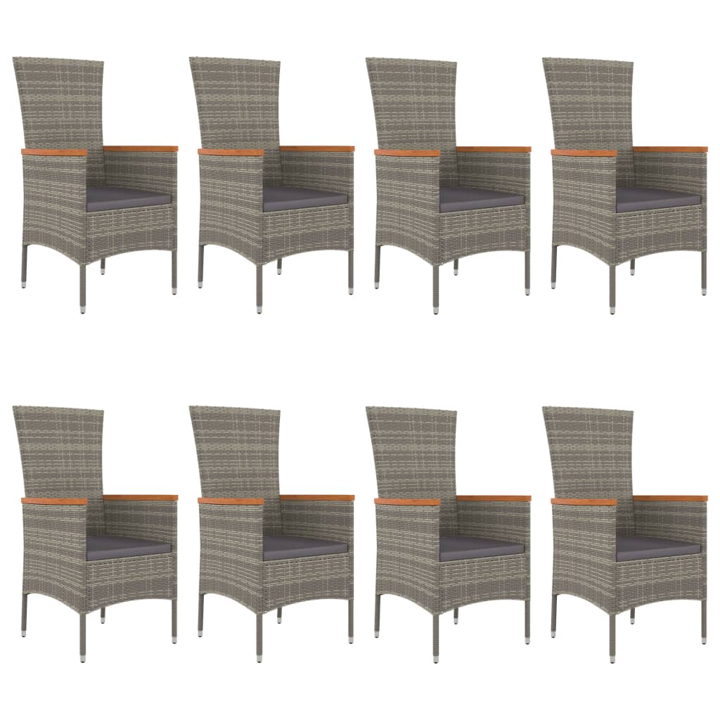 Set da Pranzo da Giardino 9 pz con Cuscini in Polyrattan Grigio - homemem39