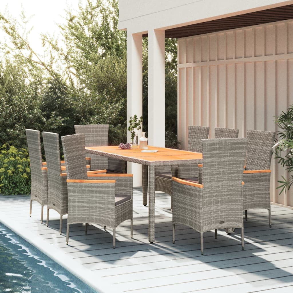 Set da Pranzo da Giardino 9 pz con Cuscini in Polyrattan Grigio - homemem39