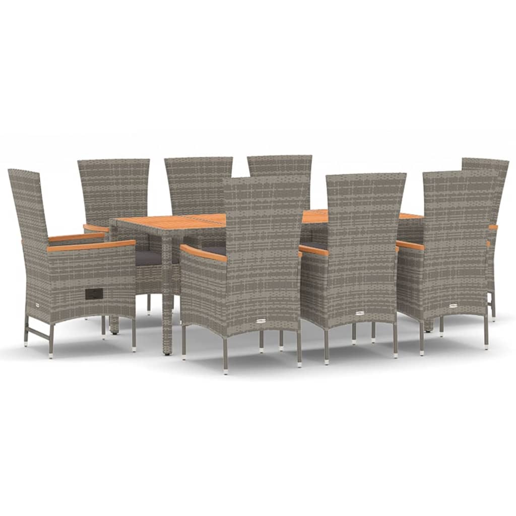 Set da Pranzo da Giardino 9 pz con Cuscini in Polyrattan Grigio - homemem39