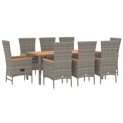 Set da Pranzo da Giardino 9 pz con Cuscini in Polyrattan Grigio - homemem39