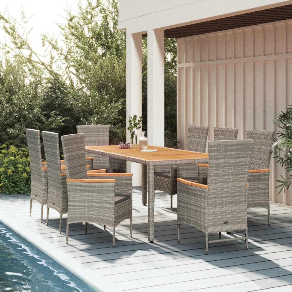 Set da Pranzo da Giardino 9 pz con Cuscini in Polyrattan Grigio - homemem39