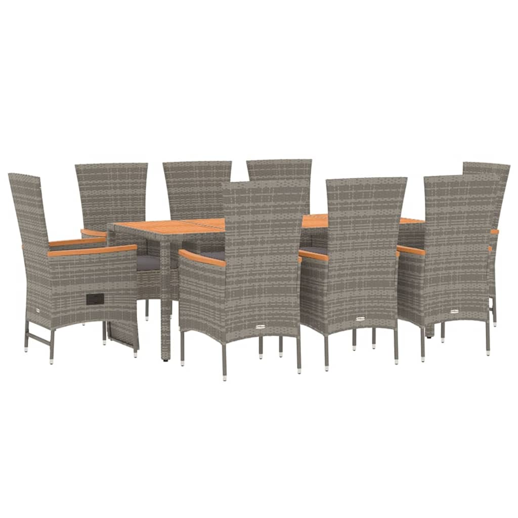 Set da Pranzo da Giardino 9 pz con Cuscini in Polyrattan Grigio - homemem39