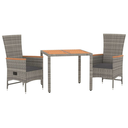 Set da Pranzo da Giardino 3 pz con Cuscini in Polyrattan Grigio - homemem39