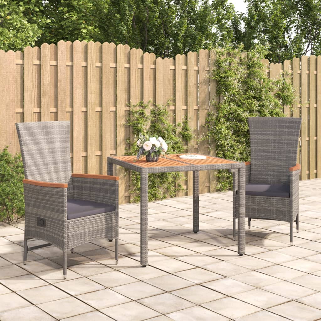 Set da Pranzo da Giardino 3 pz con Cuscini in Polyrattan Grigio - homemem39