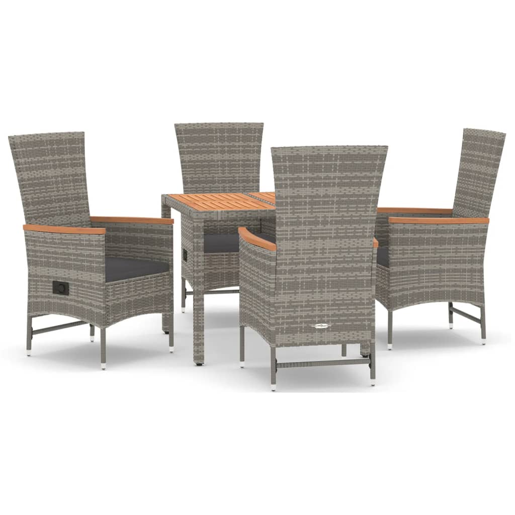 Set da Pranzo da Giardino 5 pz con Cuscini in Polyrattan Grigio - homemem39