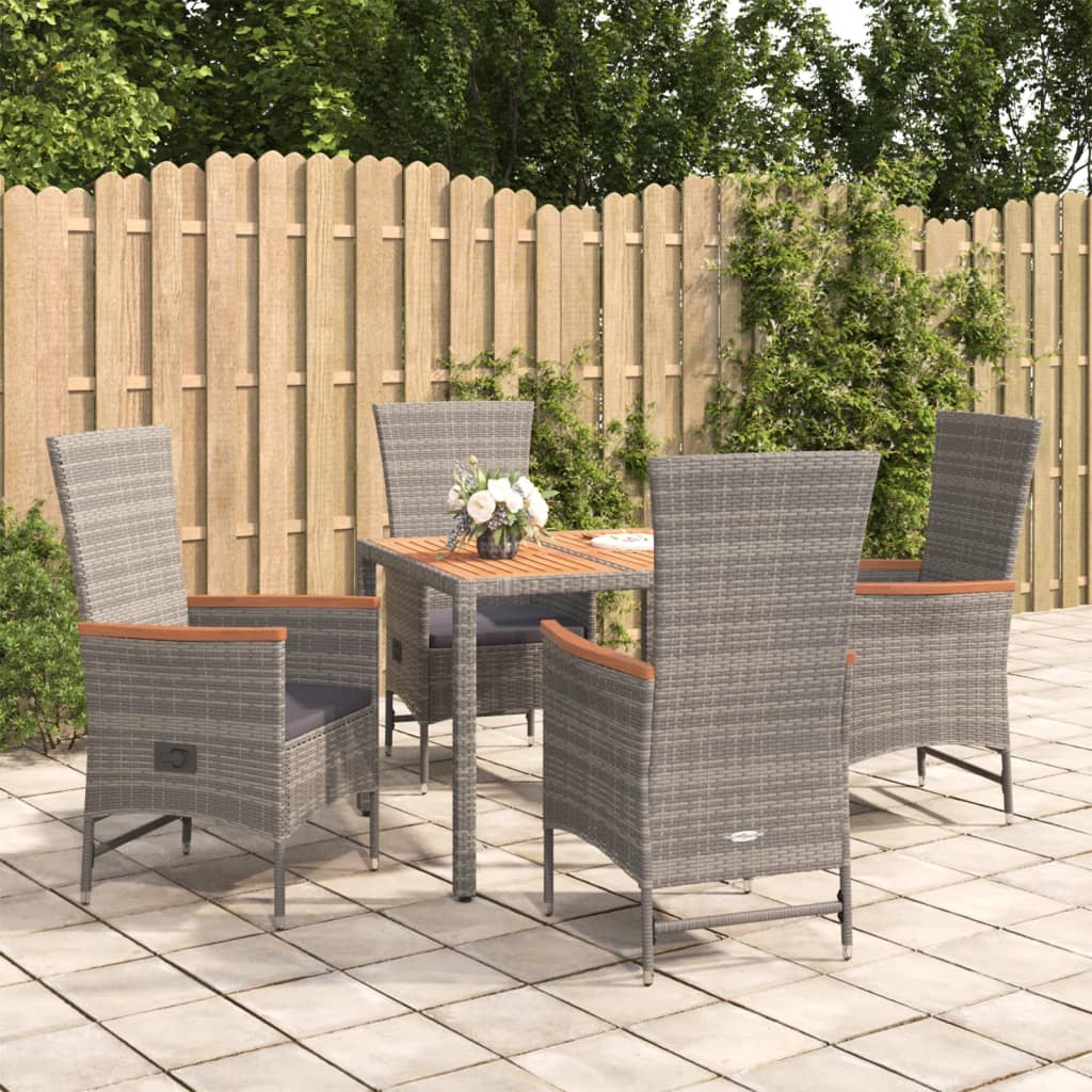 Set da Pranzo da Giardino 5 pz con Cuscini in Polyrattan Grigio - homemem39