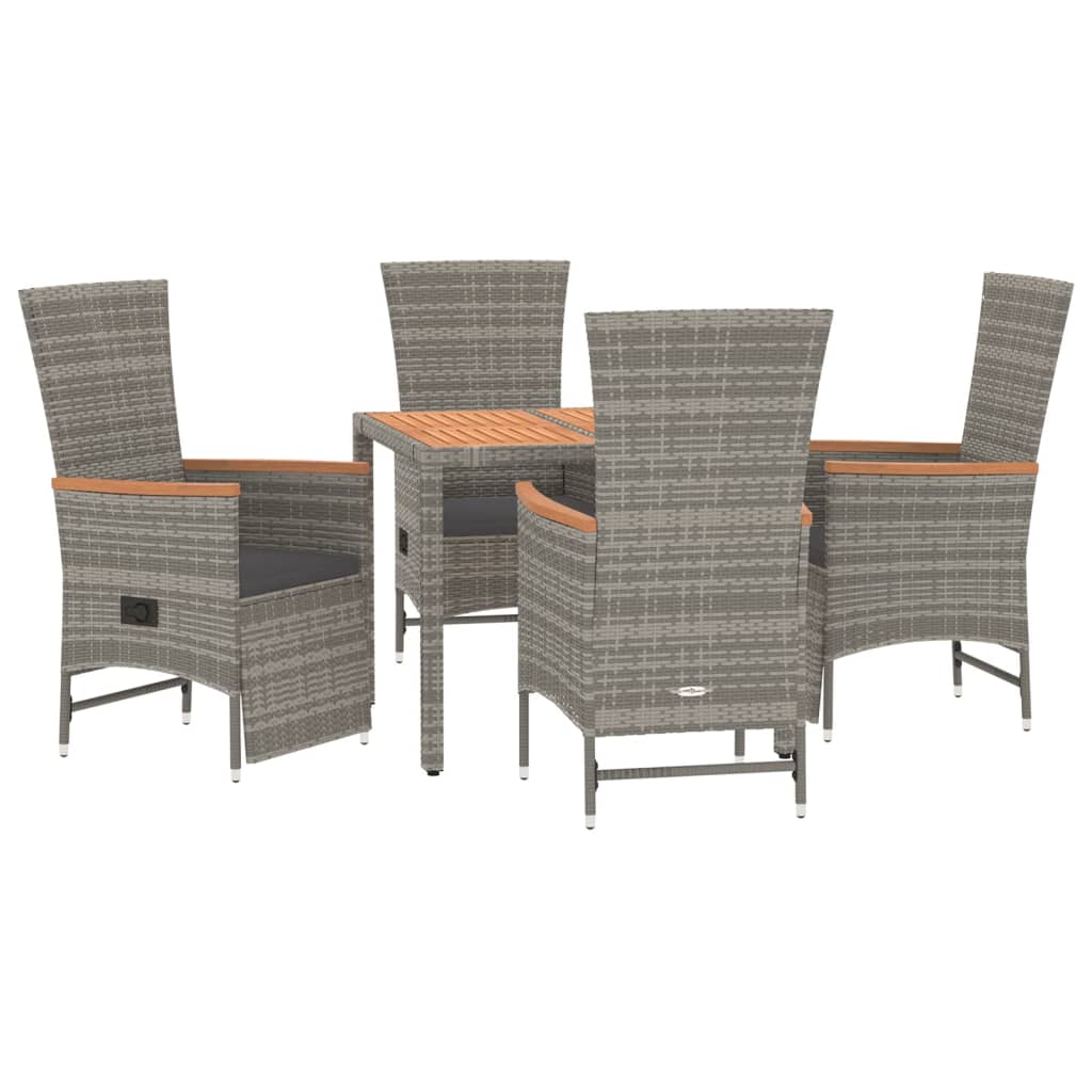 Set da Pranzo da Giardino 5 pz con Cuscini in Polyrattan Grigio - homemem39