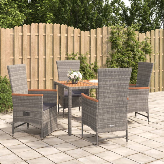 Set da Pranzo da Giardino 5 pz con Cuscini in Polyrattan Grigio - homemem39