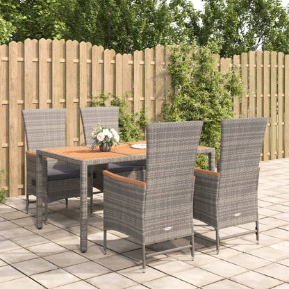 Set da Pranzo da Giardino 5 pz con Cuscini in Polyrattan Grigio - homemem39