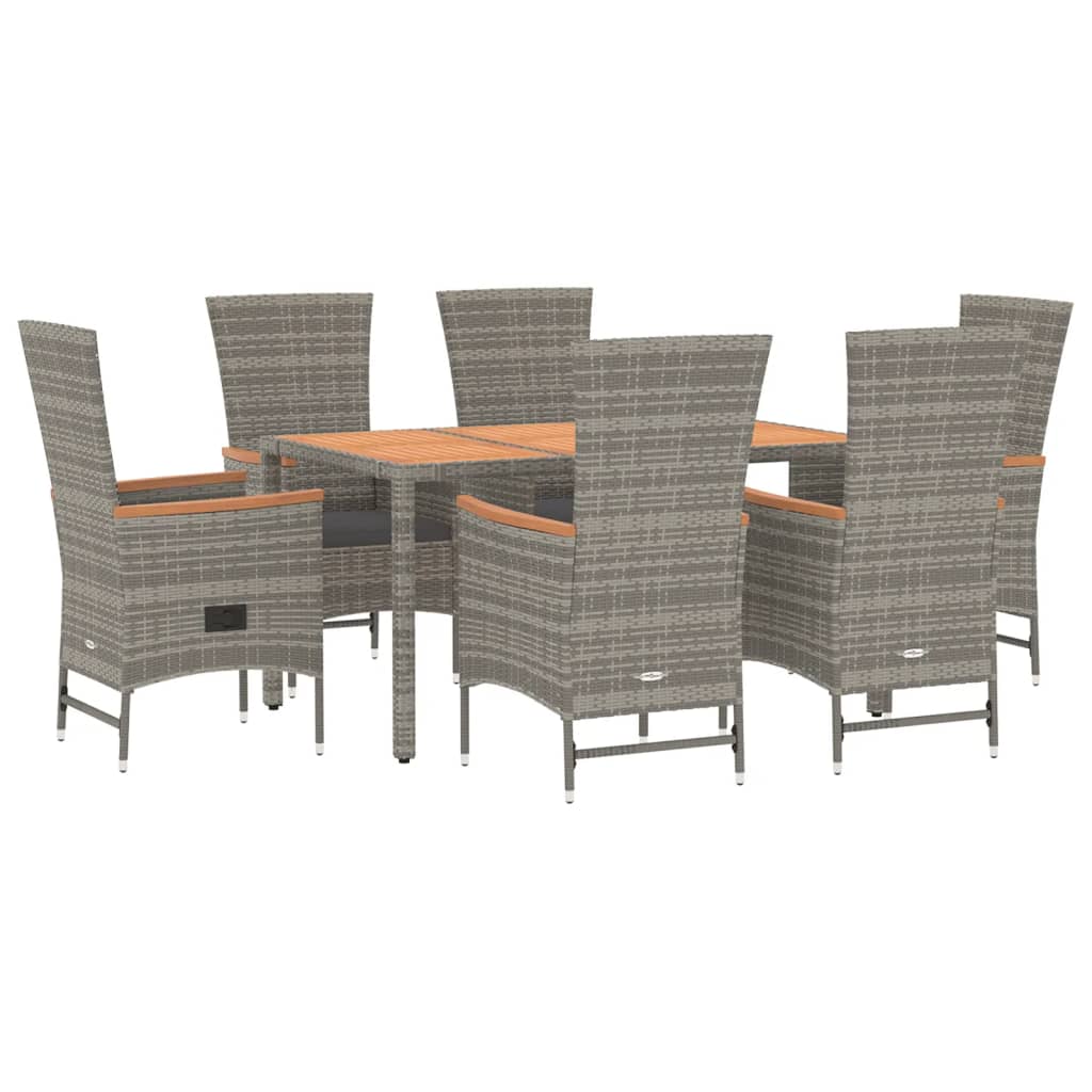 Set da Pranzo da Giardino 7 pz con Cuscini in Polyrattan Grigio - homemem39