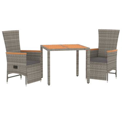 Set da Pranzo da Giardino 3 pz con Cuscini in Polyrattan Grigio - homemem39