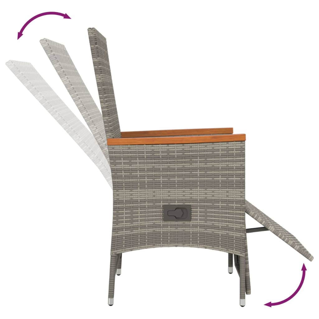 Set da Pranzo da Giardino 3 pz con Cuscini in Polyrattan Grigio - homemem39