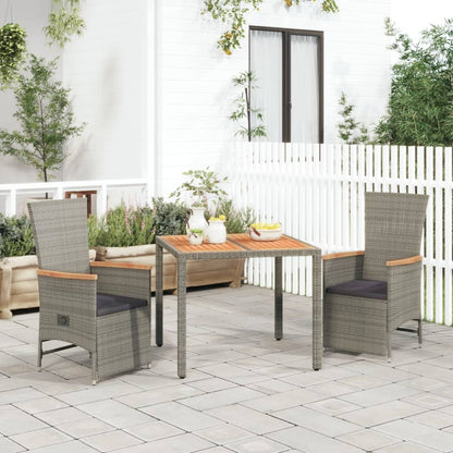 Set da Pranzo da Giardino 3 pz con Cuscini in Polyrattan Grigio - homemem39