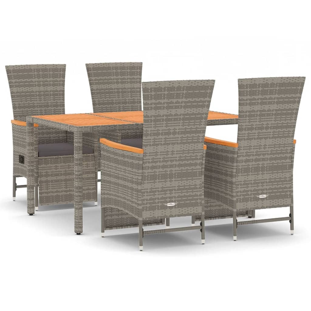 Set da Pranzo da Giardino 5 pz con Cuscini in Polyrattan Grigio - homemem39