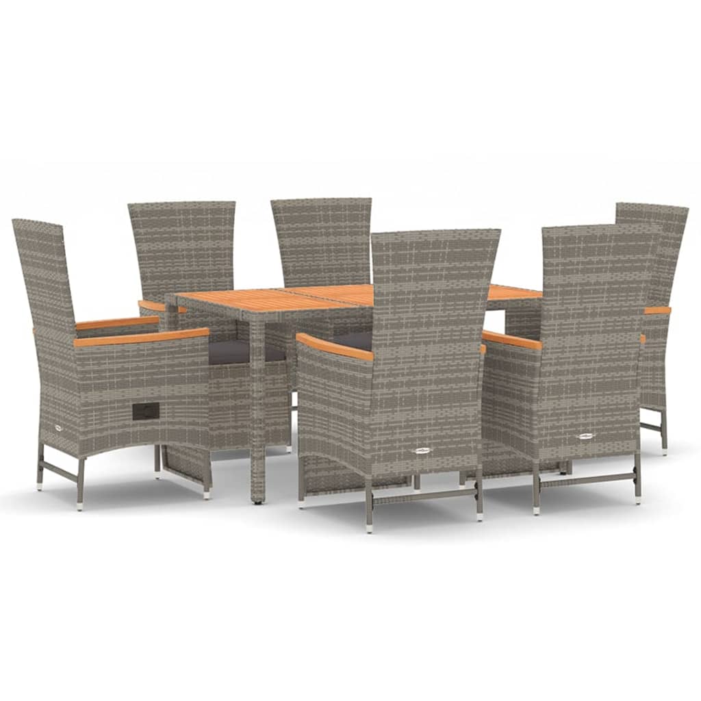 Set da Pranzo da Giardino 7 pz con Cuscini in Polyrattan Grigio - homemem39