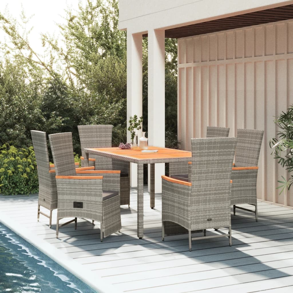 Set da Pranzo da Giardino 7 pz con Cuscini in Polyrattan Grigio - homemem39